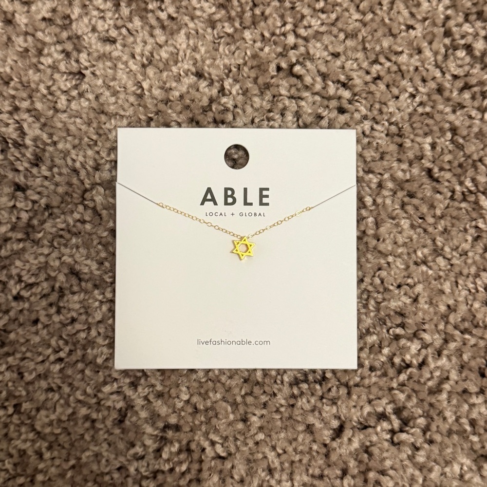 Star of David Charm Necklace Gold Able